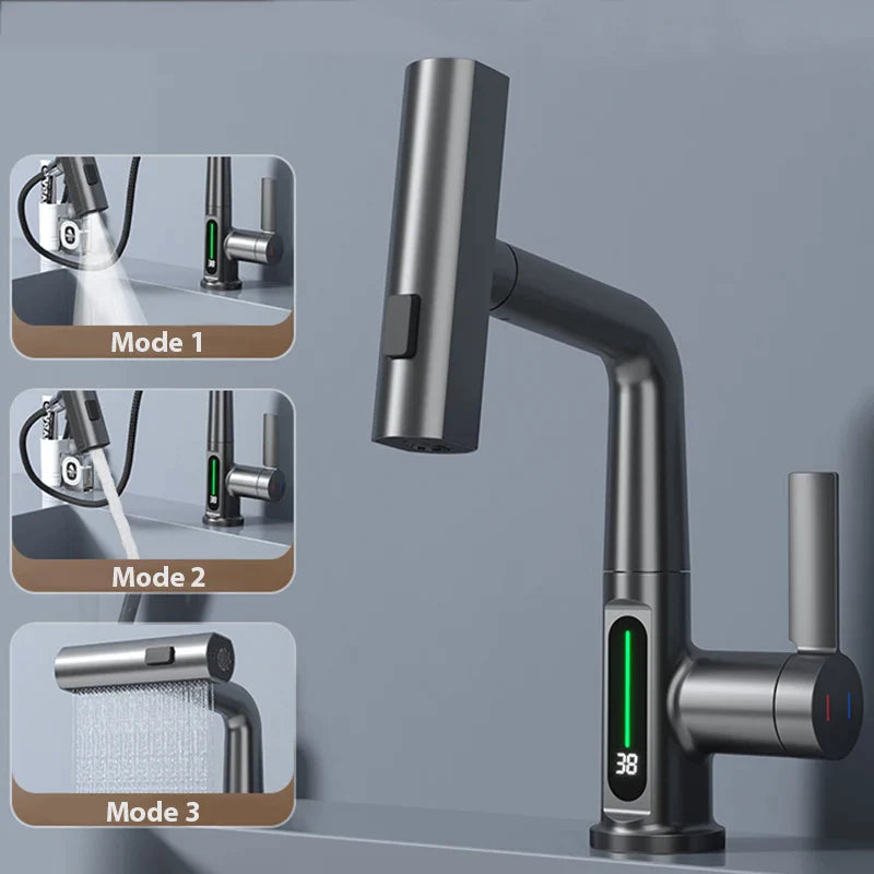 Waterfall Faucet With Temperature Display