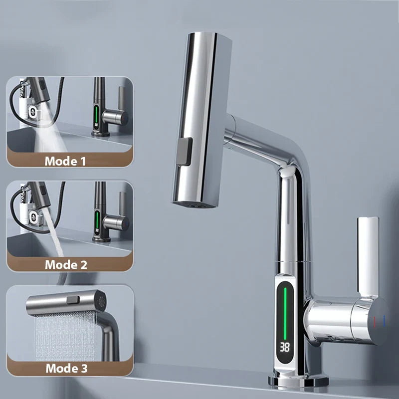 Waterfall Faucet With Temperature Display