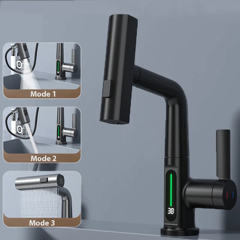 Waterfall Faucet With Temperature Display